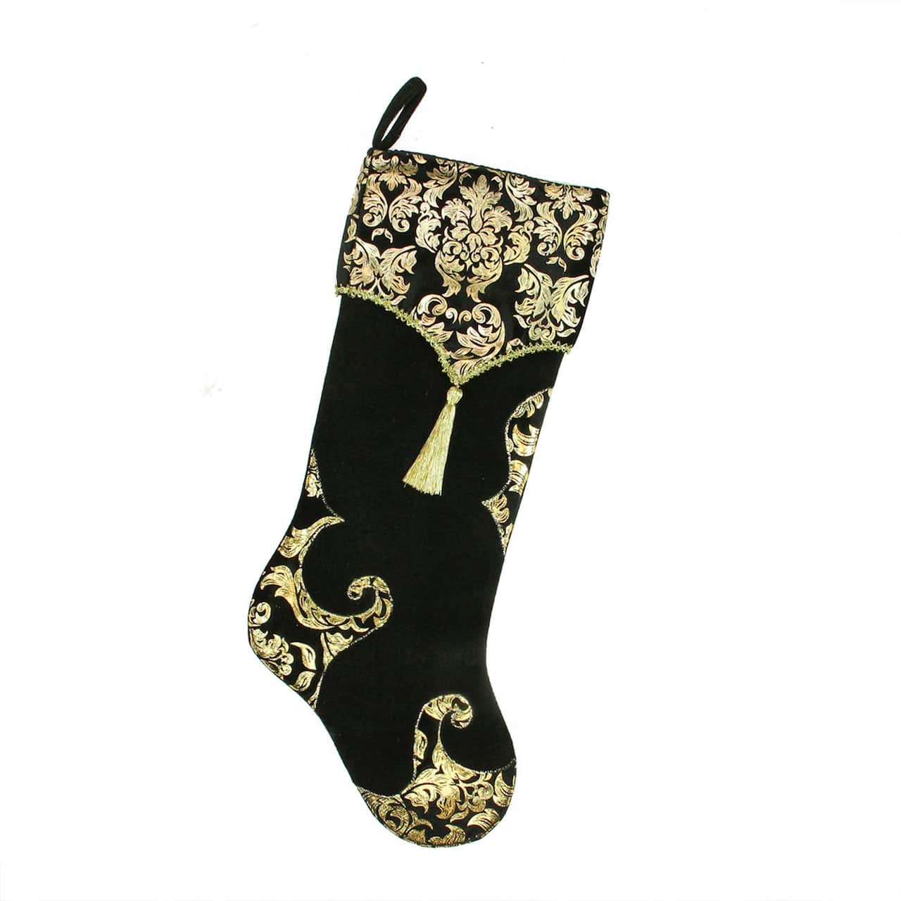 21.5" Black & Gold Damask Print Christmas Stocking
